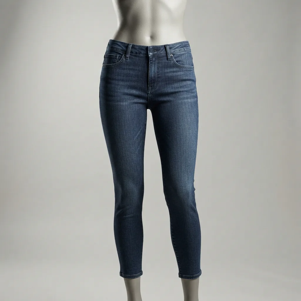 A close-up shot of the Dereon Mid-Rise Skinny Leg Jeans Size 20, highlighting the dark wash and form-fitting skinny leg.