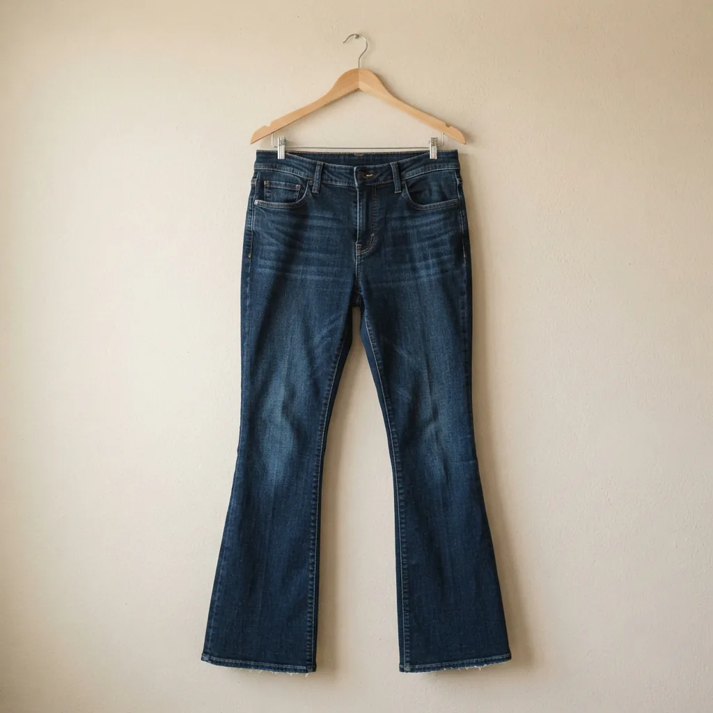 The Dereon Boot Leg Jeans Size 22 displayed flat, showing the mid-rise waistband and bootcut leg opening.