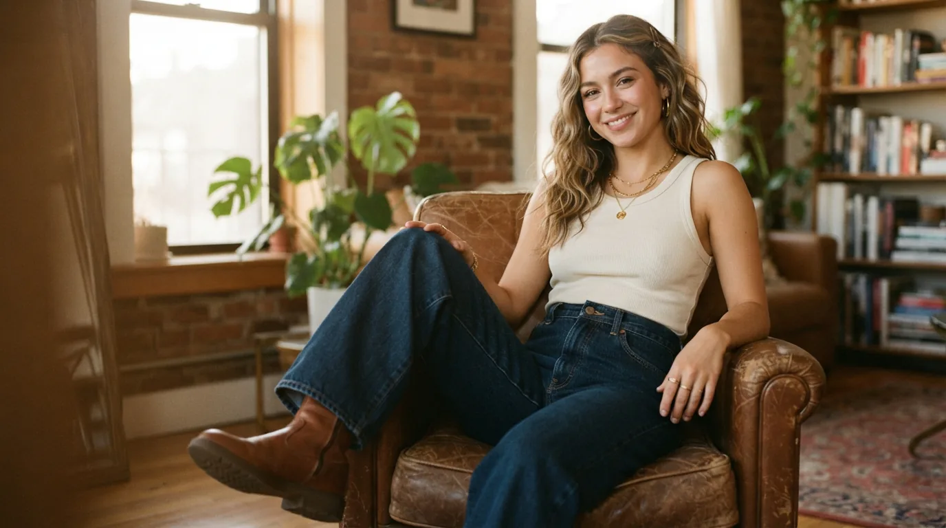 The Dereon Jeans Y2K Style worn on a model, showcasing the vintage-inspired cut and design elements.