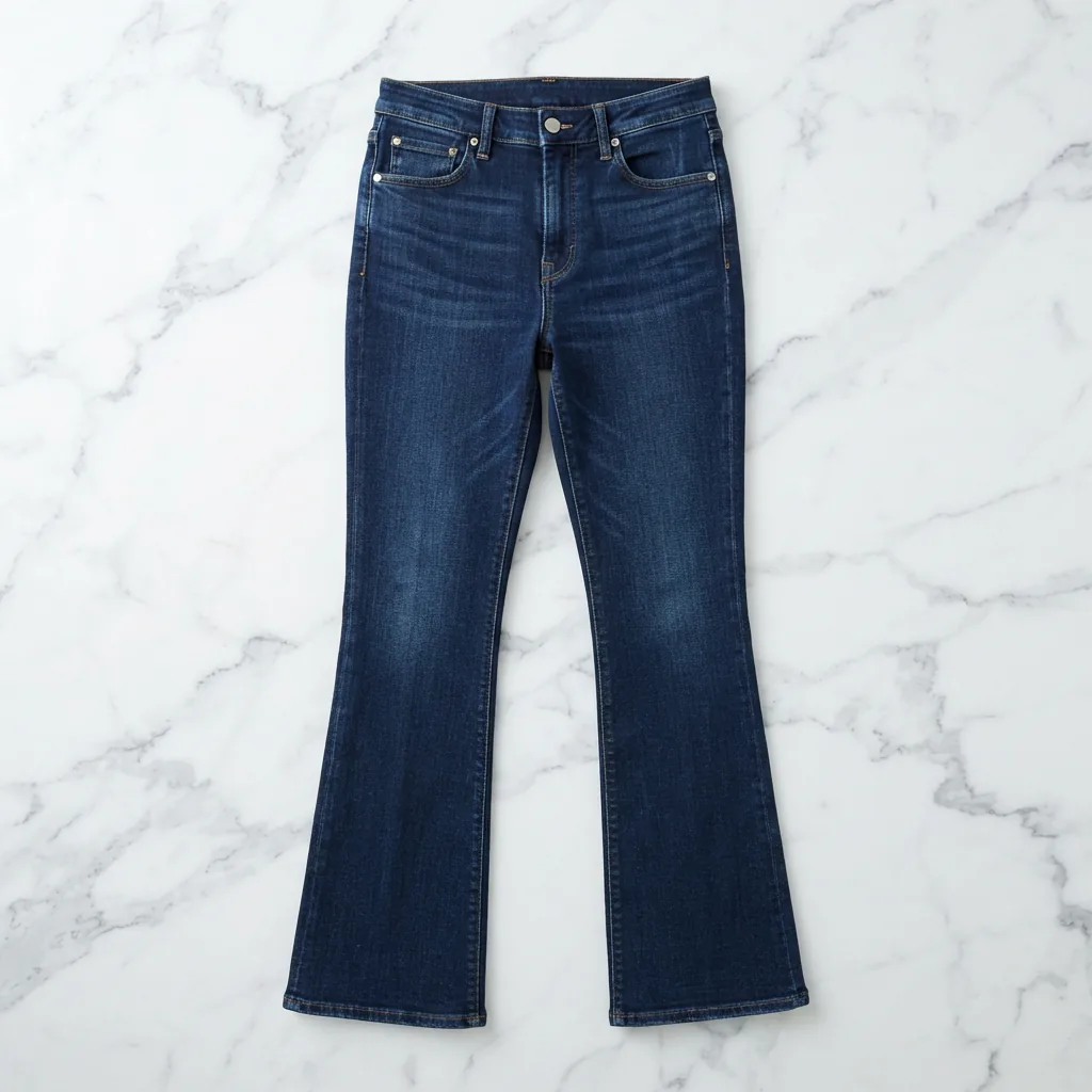 Front view of the Dereon Solid Blue Jeans Size 20, showing the high-rise waist and boot leg cut in a dark wash.